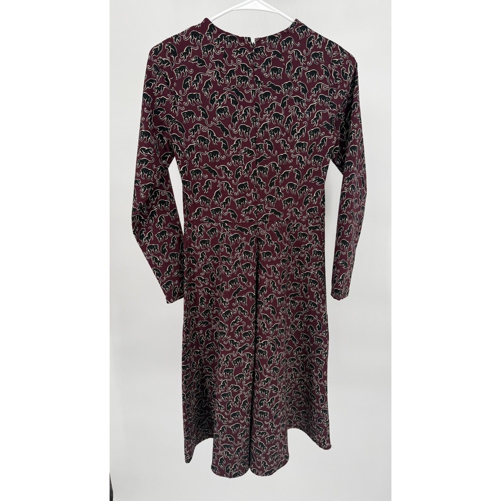Ann Taylor Petite Black Panther Print Long Sleeve Fit Flare Dress Size 0P - Picture 3 of 7